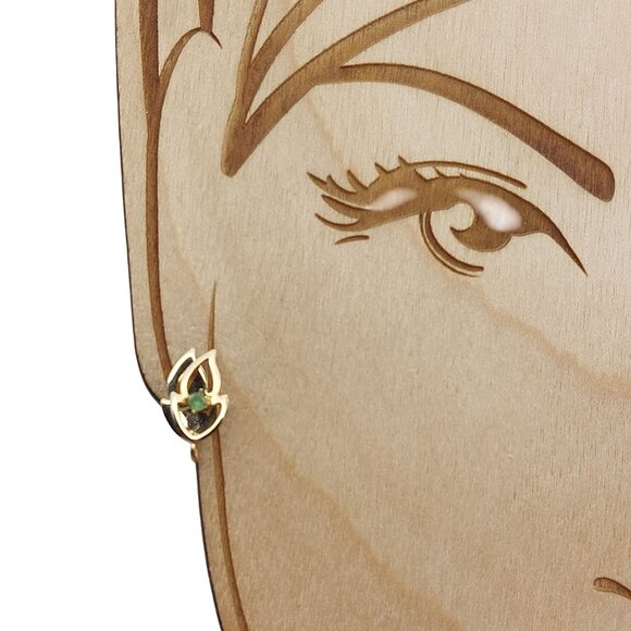 Vintage Open Gold Filled Leaf Stud Earrings with Emerald Accent 14K GF - Picture 7 of 8